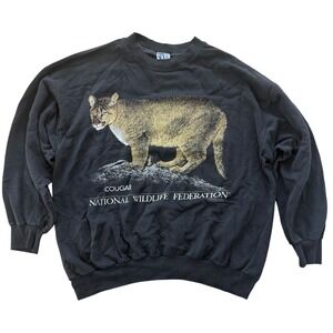 Sun Sportswear Cougar National Wildlife Federation 2XL Black 1990 Sweatshirt 90s